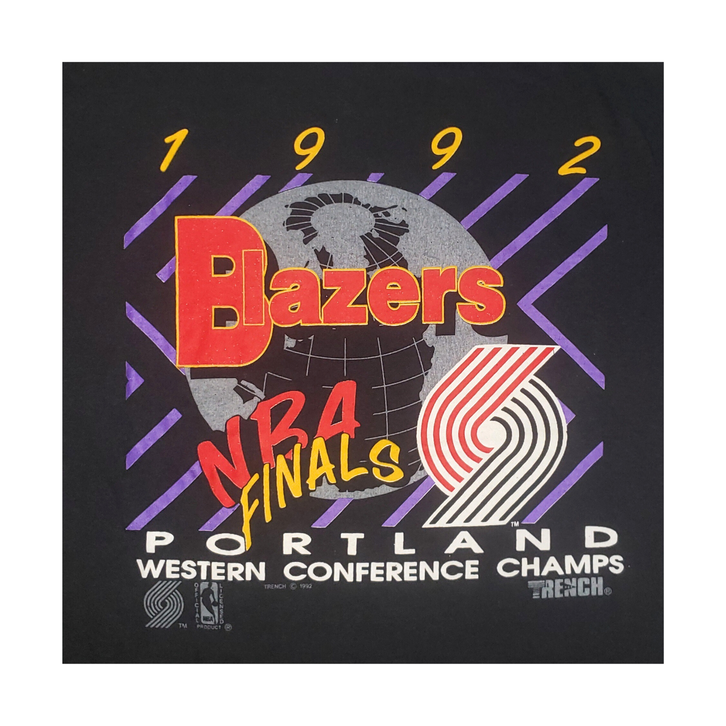 Vintage Portland Trail Blazers NBA Finals Trench 1992 T-Shirt Lg