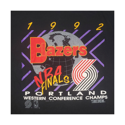 Vintage Portland Trail Blazers NBA Finals Trench 1992 T-Shirt Lg