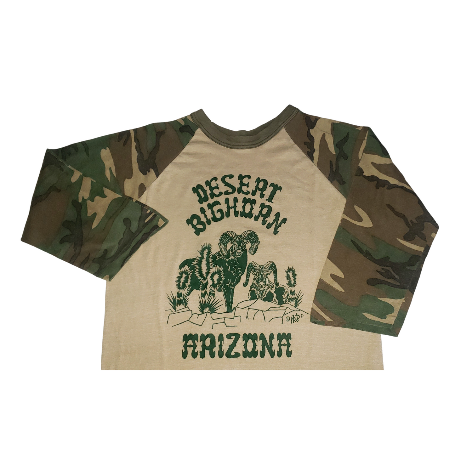 Vintage Desert Bighorn Sheep 80's Arizona Camo Raglan T-Shirt Sm