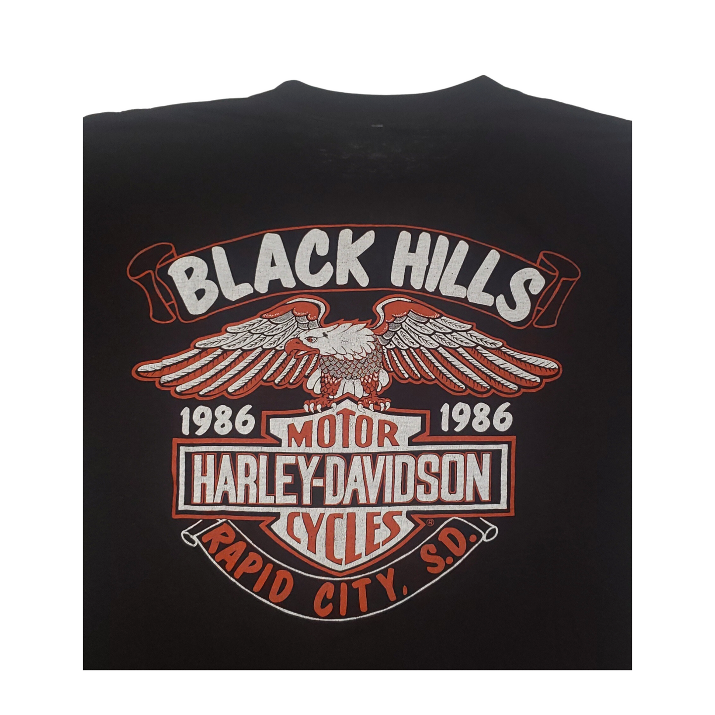 Vintage Harley Davidson Motorcycles 3D Emblem Black Hills 1986 T-Shirt Lg