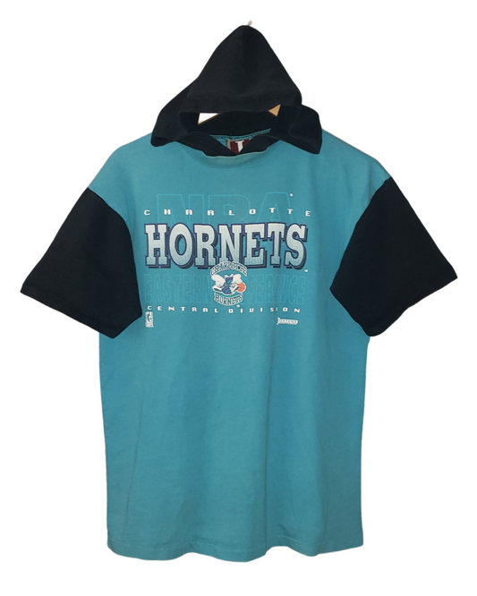 Vintage Charlotte Hornets Hooded 90's T-Shirt Lg