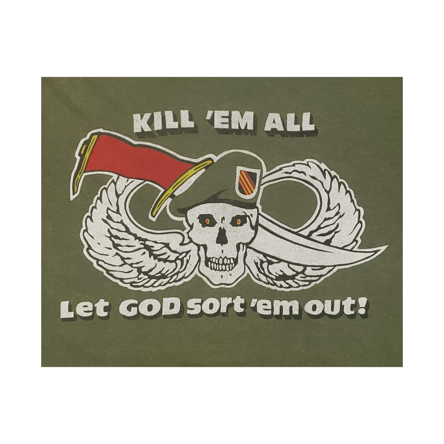 Vintage Kill 'Em All, Let God Sort 'Em Out Military Skull 80's T-Shirt Lg