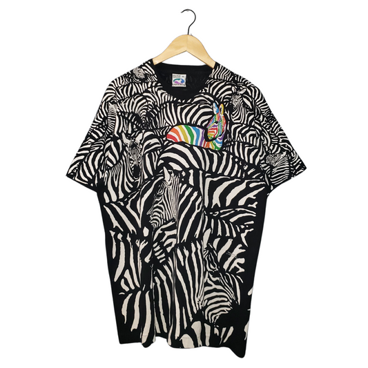 Vintage Liquid Blue Zebra 90's All Over Print Rainbow 1993 Greg Genrich T-shirt XL