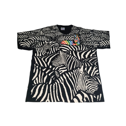 Vintage Liquid Blue Zebra 90's All Over Print Rainbow 1993 Greg Genrich T-shirt XL