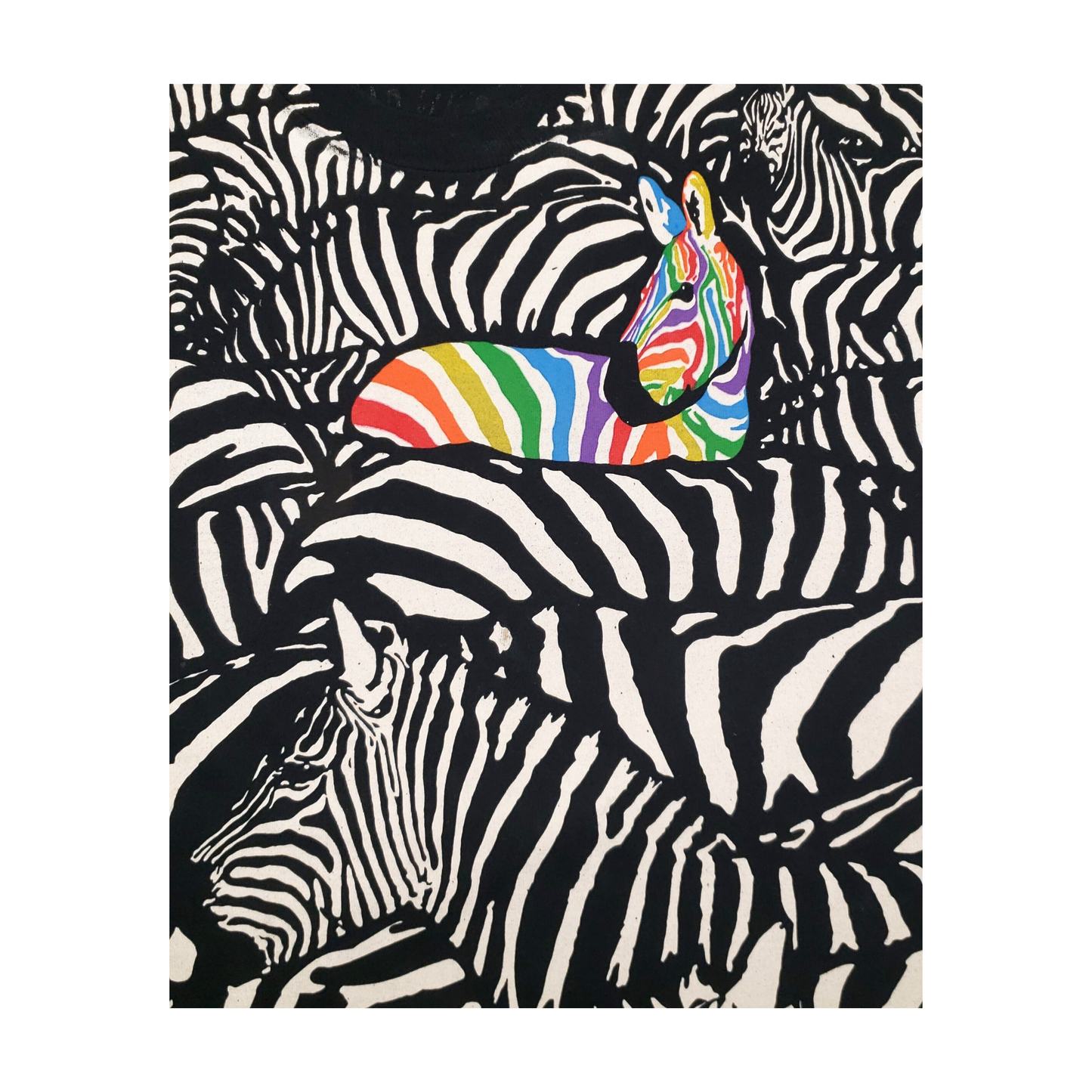 Vintage Liquid Blue Zebra 90's All Over Print Rainbow 1993 Greg Genrich T-shirt XL