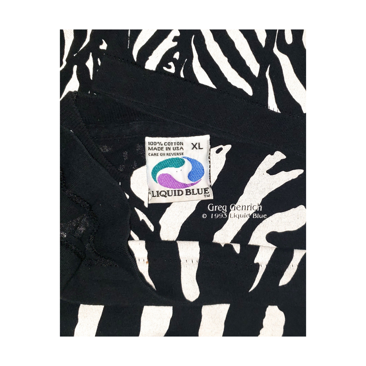 Vintage Liquid Blue Zebra 90's All Over Print Rainbow 1993 Greg Genrich T-shirt XL