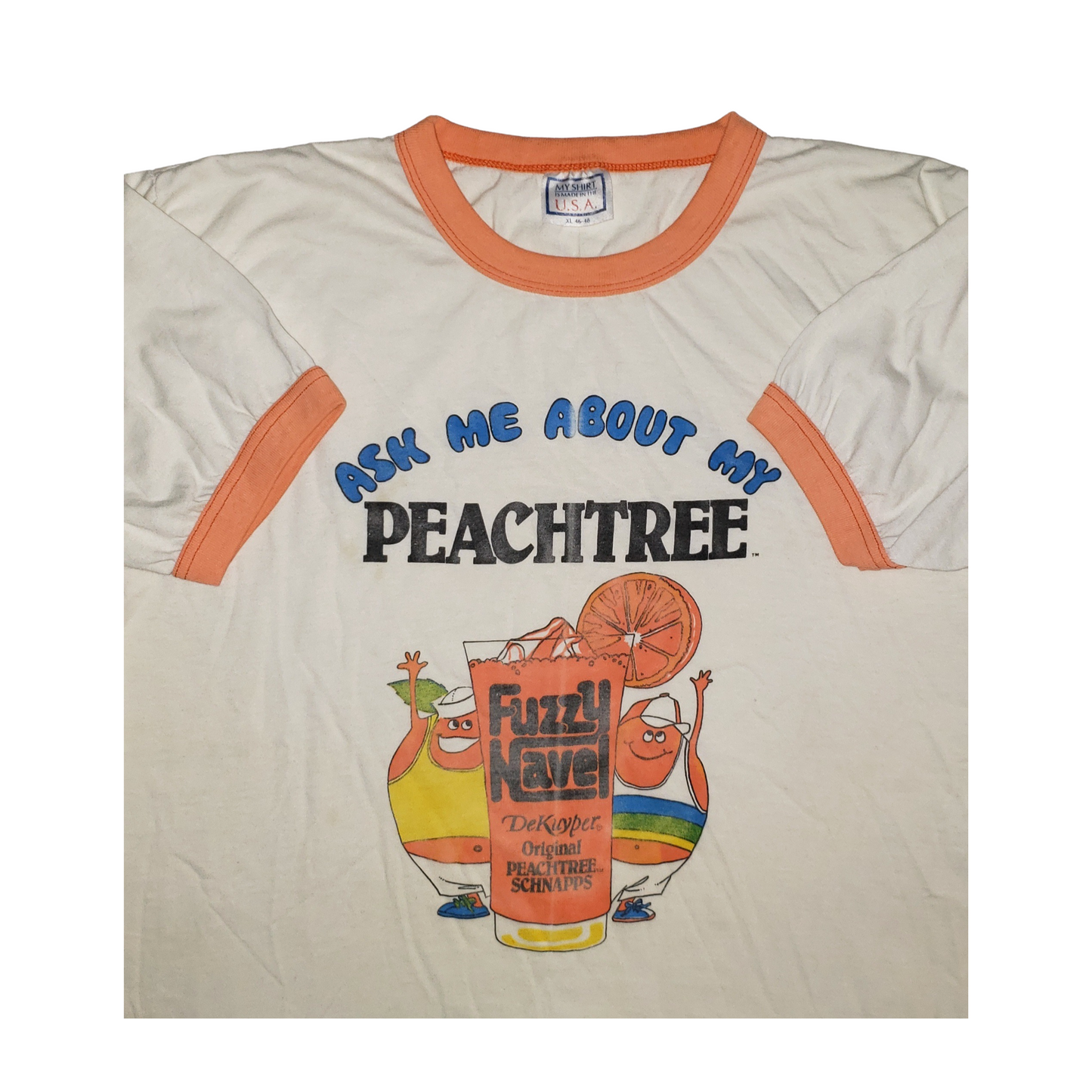 Vintage DeKuyper Peach Tree Schnapps 80's Ringer T-Shirt XL