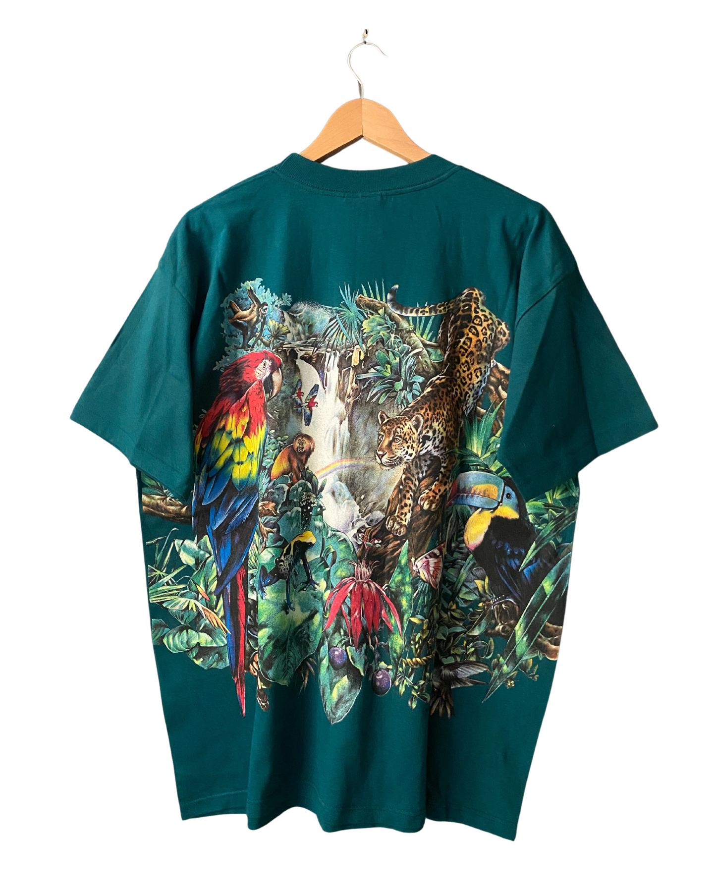 Vintage Rainforest Habitat Wrap Around Print AOP 1995 Animal Nature T-Shirt Lg