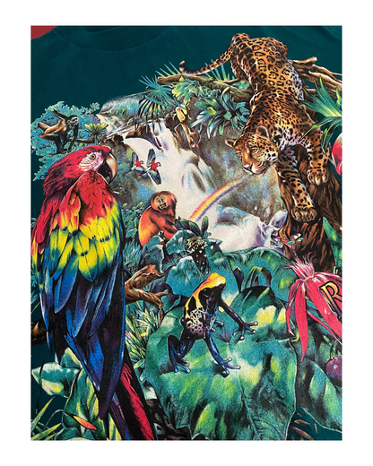 Vintage Rainforest Habitat Wrap Around Print AOP 1995 Animal Nature T-Shirt Lg