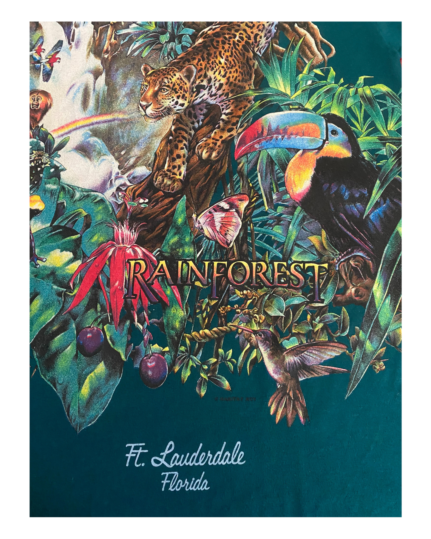 Vintage Rainforest Habitat Wrap Around Print AOP 1995 Animal Nature T-Shirt Lg