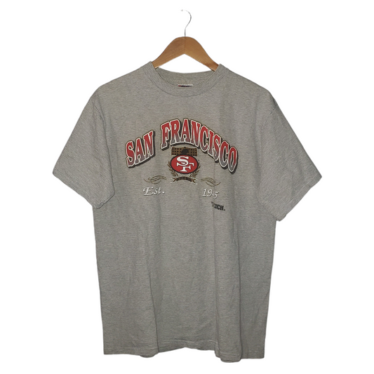 Vintage San Francisco 49ers NFL Striped Trench 90's T-Shirt Lg