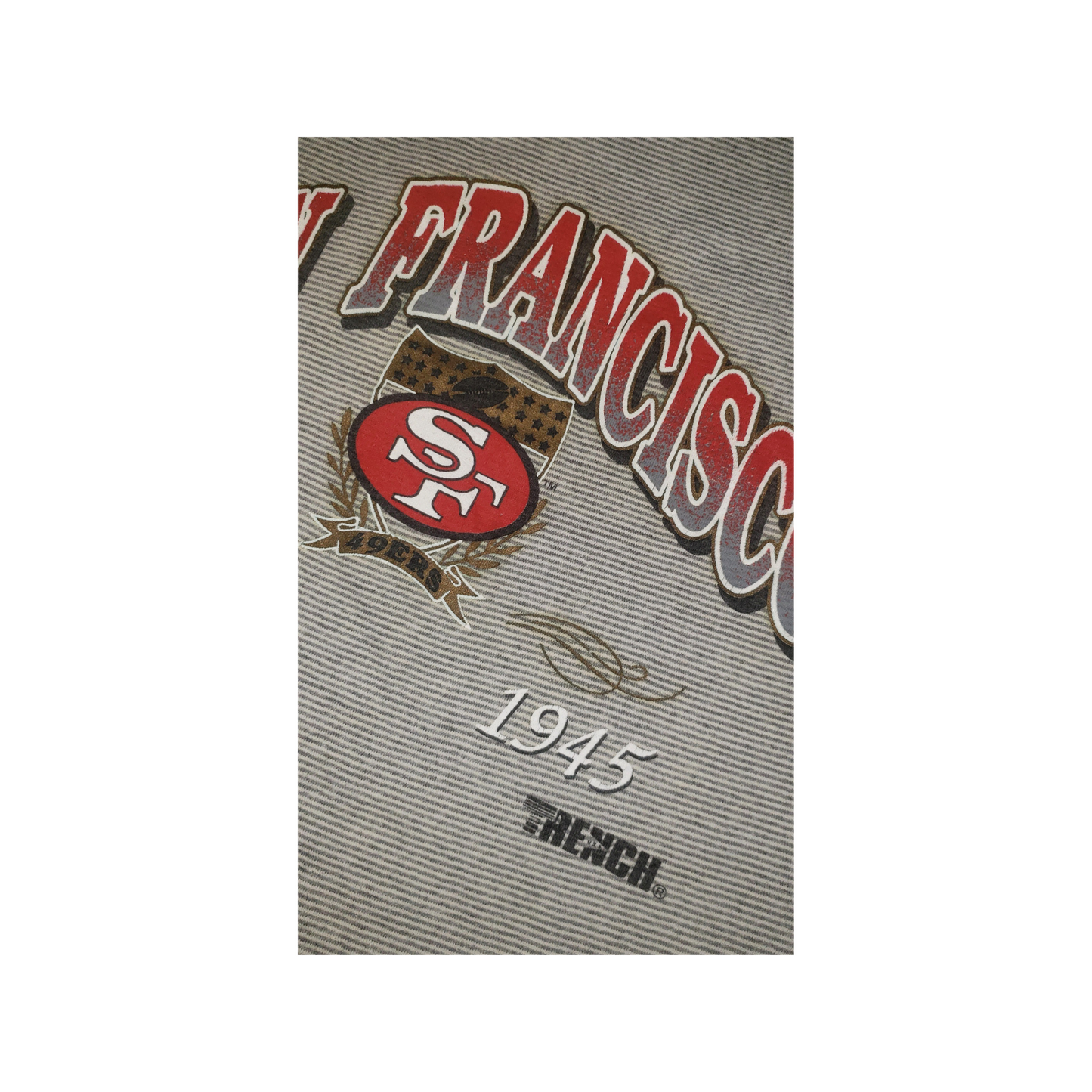 Vintage San Francisco 49ers NFL Striped Trench 90's T-Shirt Lg