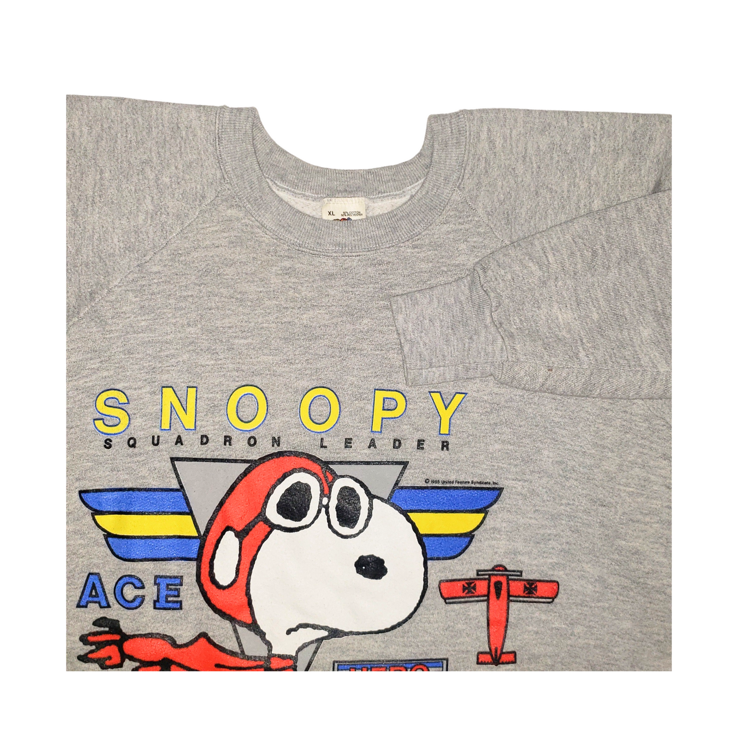 Vintage Snoopy Squadron Fighter Red Baron 1965 Crewneck Sweatshirt XL