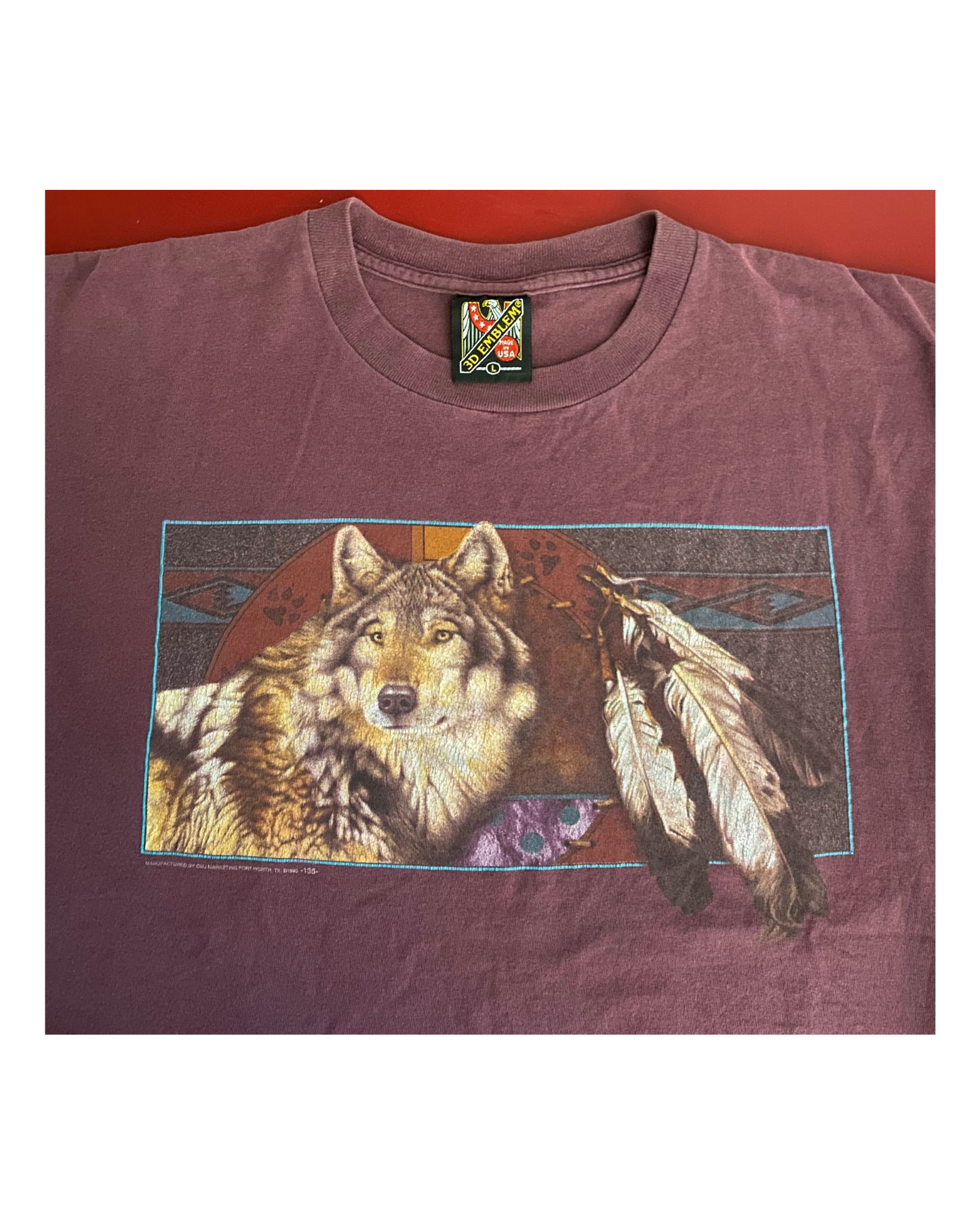 Vintage 3D Emblem Wolf 1993 Vintage T-Shirt Lg